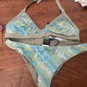 Prana Bikini 2 piece  Size Large Halter Sunset Scene Swim Mirage Swimwear NEW